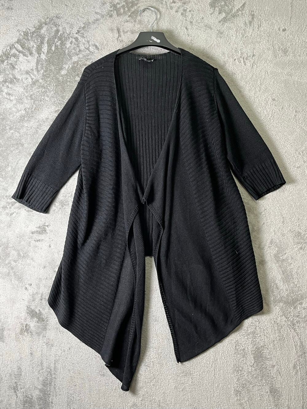 Eileen Fisher Linen Silk Ribbed Open Front Cardigan Duster Asymmetrical Size L